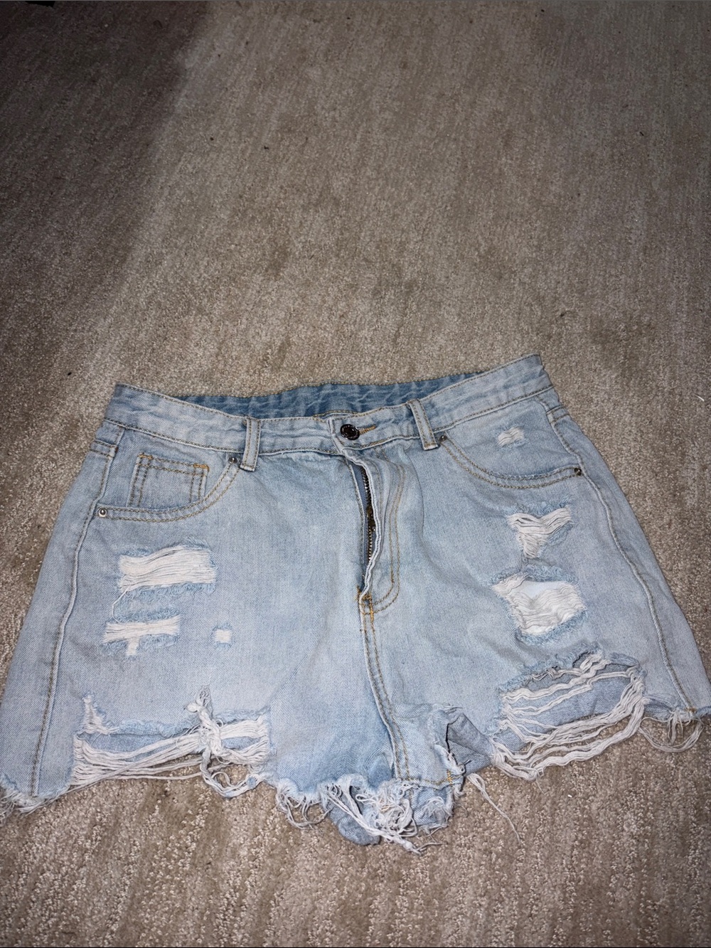 SHEIN Light Blue Distressed High-Waist Denim Shorts